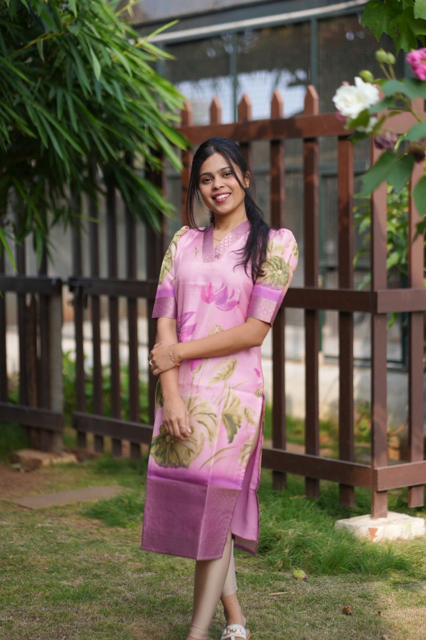 AA161 Lavender Floral Tissue Silk Kurti