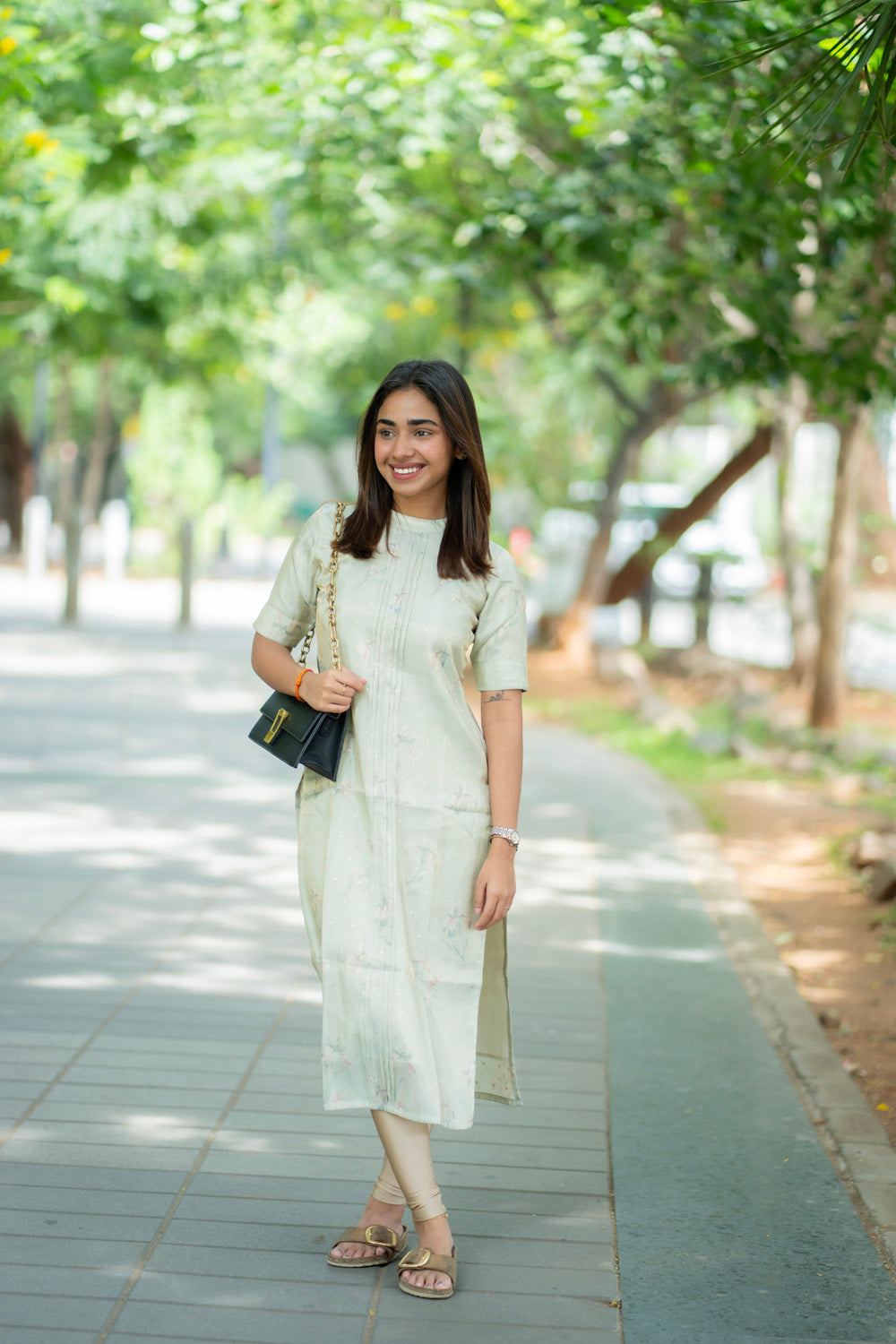 AA279 Pista Green Shimmer Silk Kurti