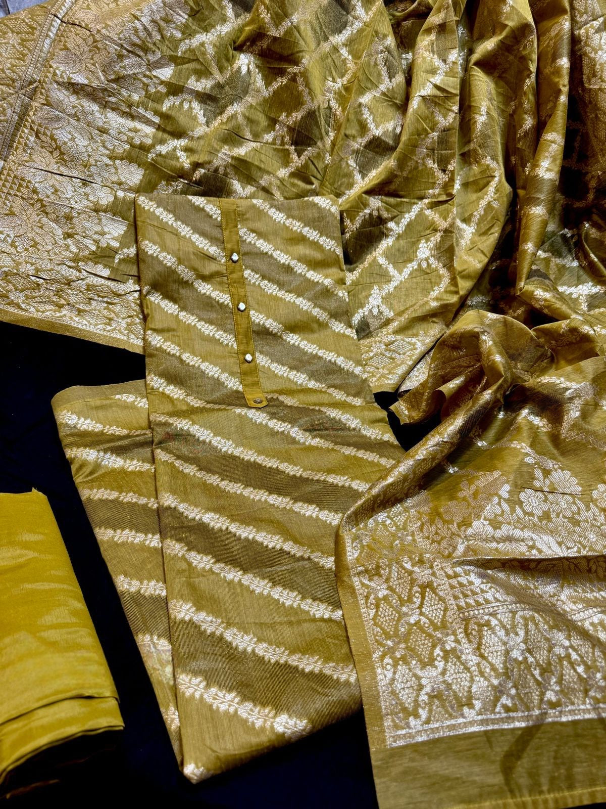 Raw Silk with Weaving Top & Dupatta,Silk Bottom(3 Pc Set)