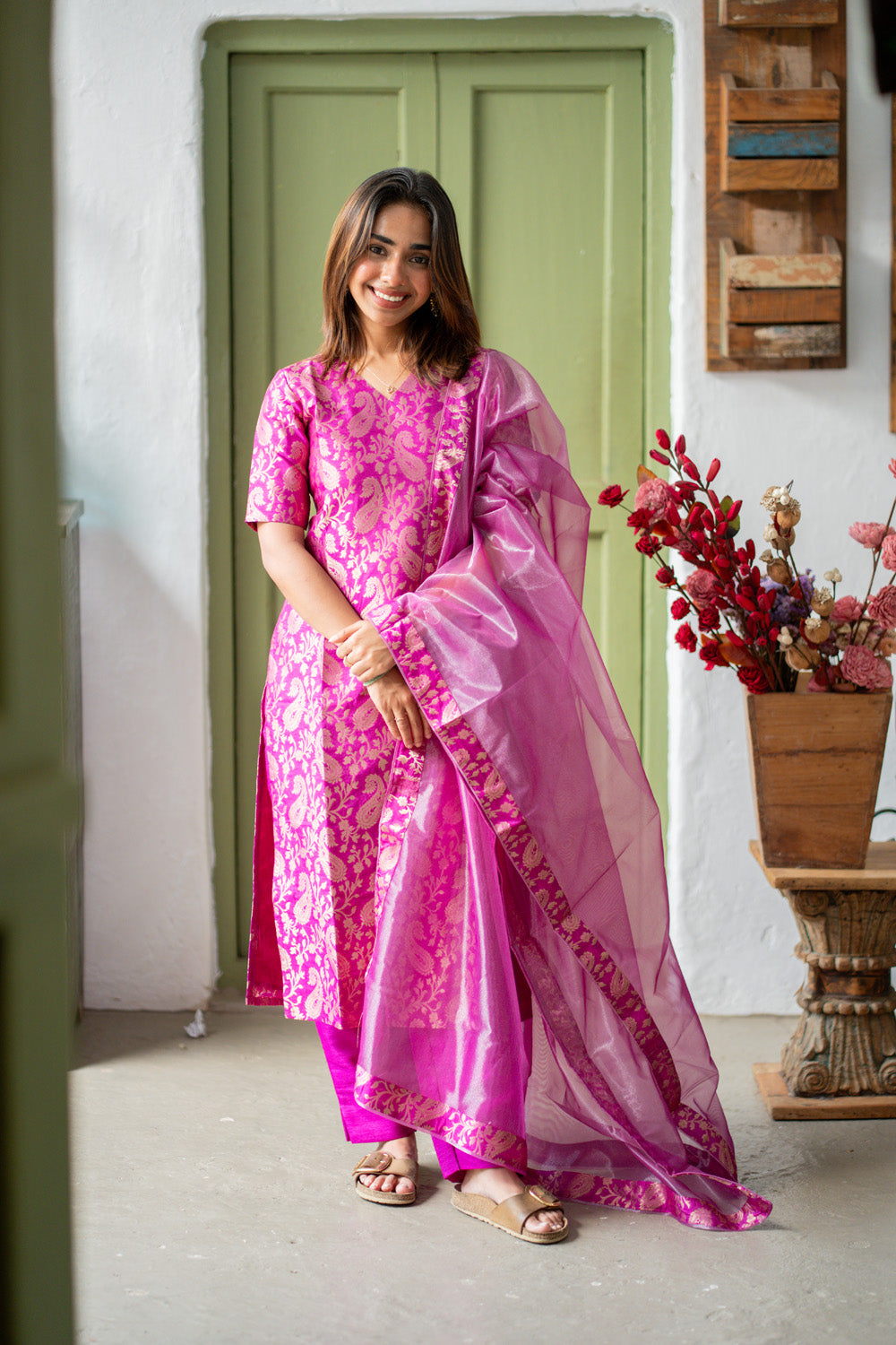 AA300 Vairaa Silk Set    Magenta Brocade Silk Salwar Set (Ethnic wear)