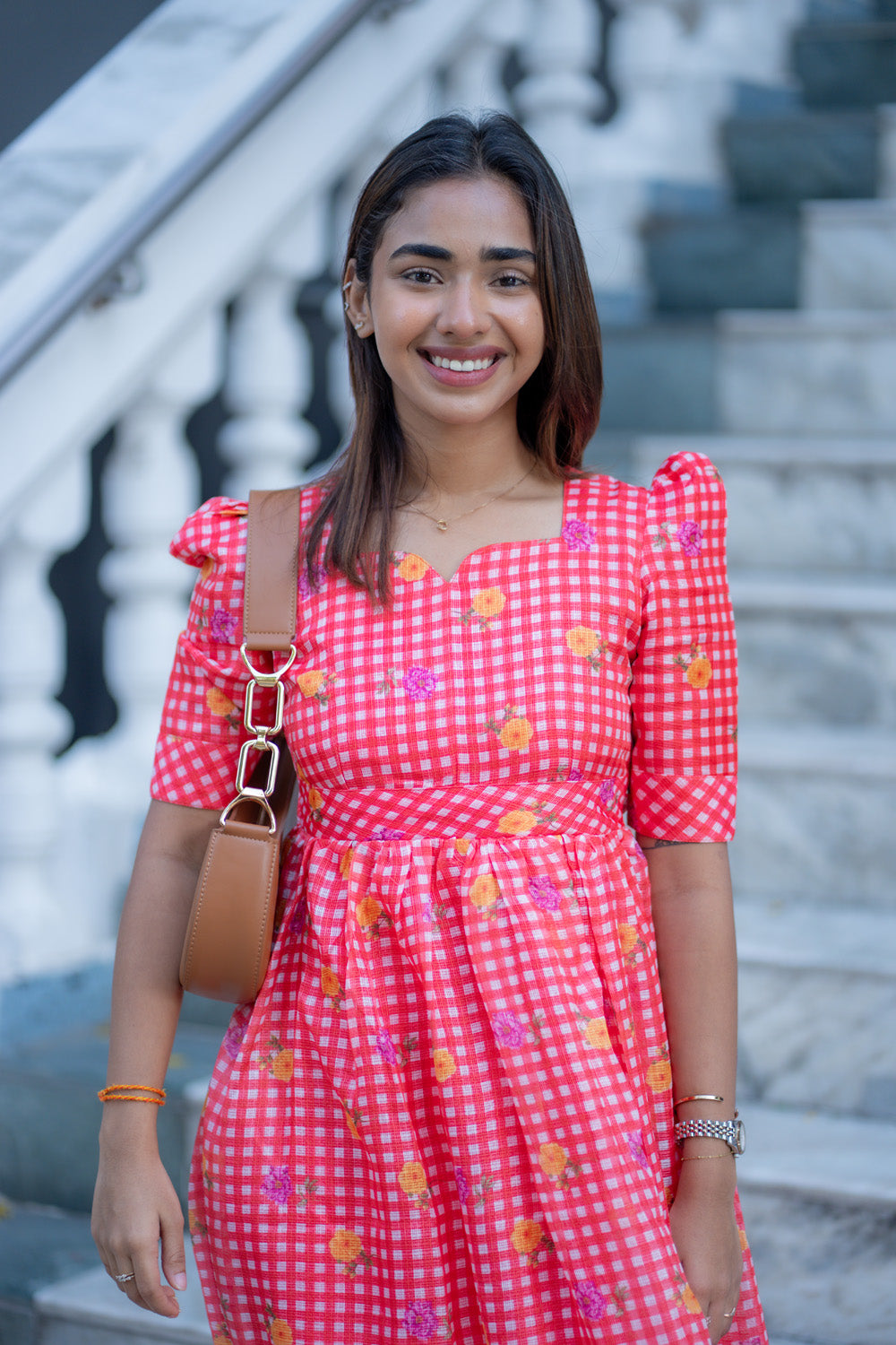 AA269 Red Checks Floral Kota Maxi