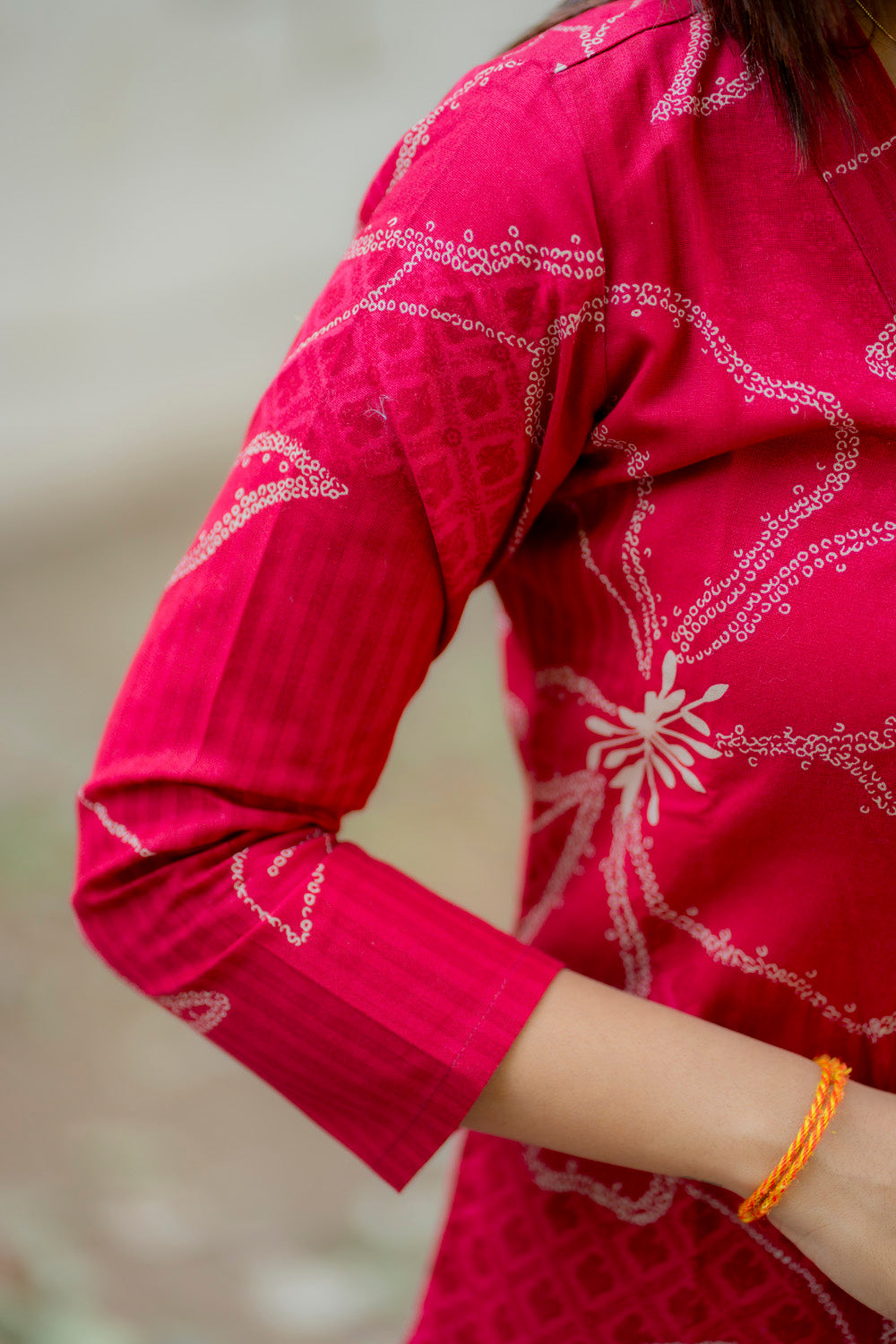AA233 Raspberry Bandhani Floral print Flex Cotton Aline Kurti