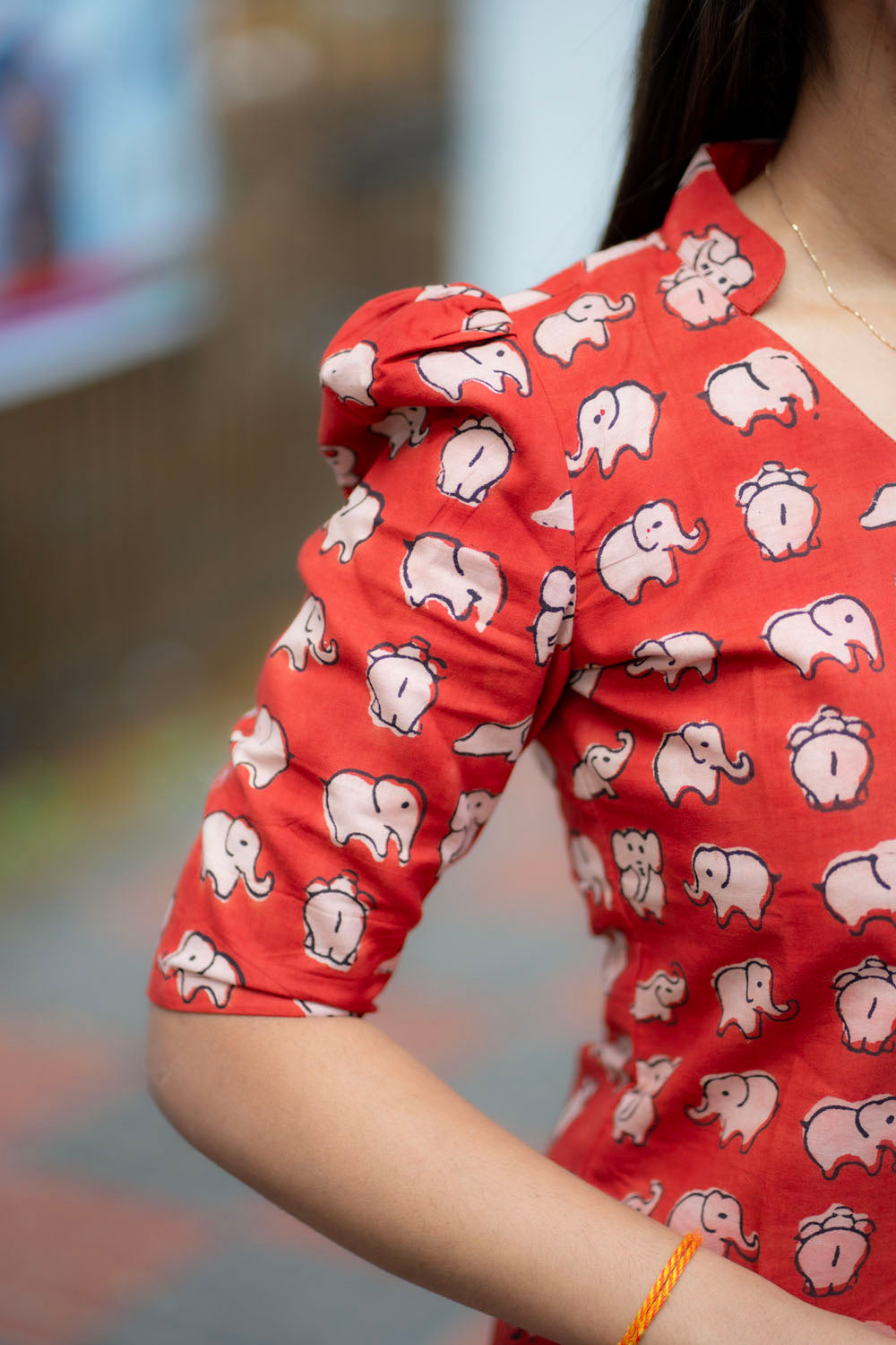 AA219 Red Cotton Elephant Printed  Co Ord Set