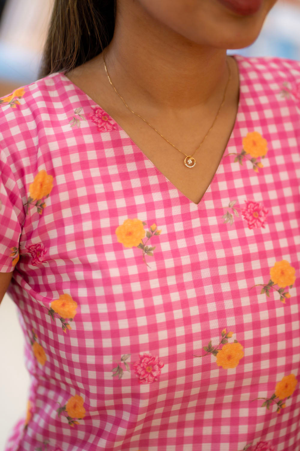 AA220 Pink Checks Floral Cotton Maxi