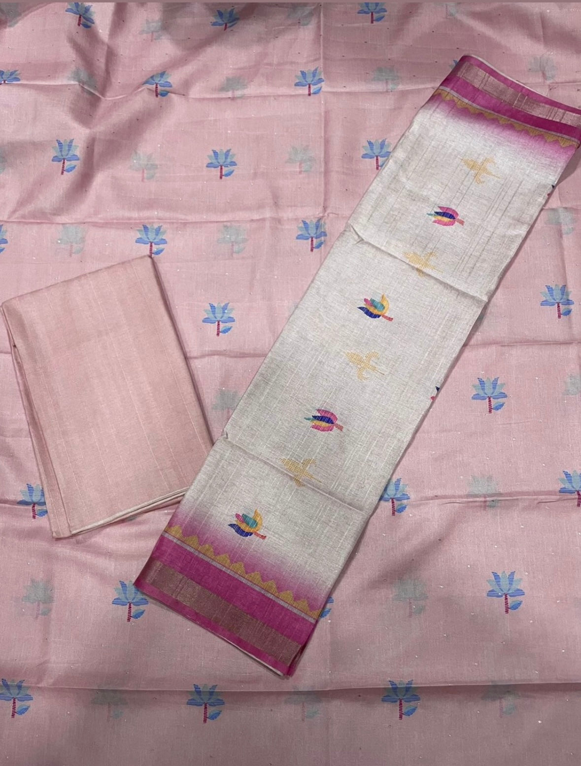 Pink Lotus Semi Tussar Salwar material