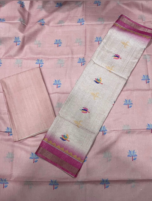 Pink Lotus Semi Tussar Salwar material