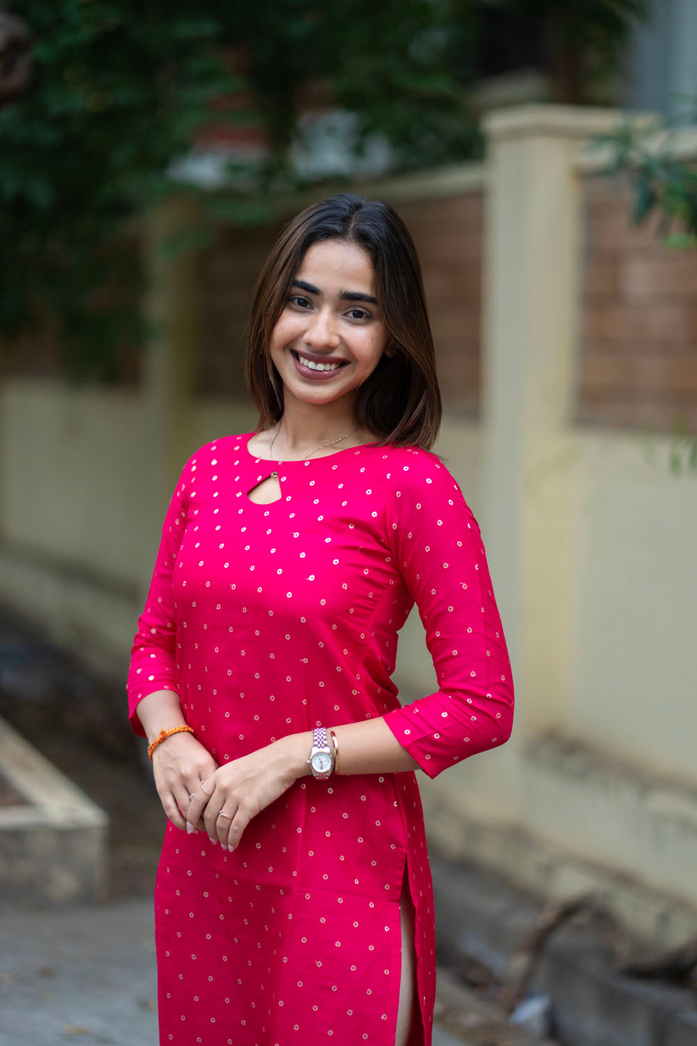 AA253 Rani Pink Banarasi Silk Kurti