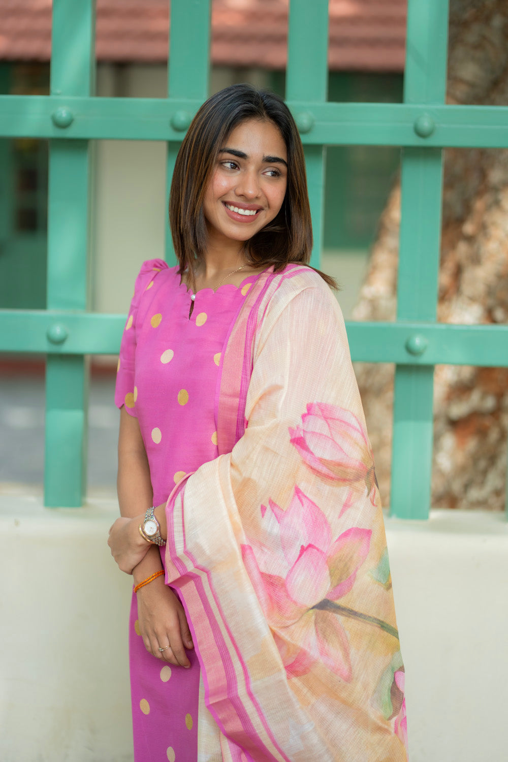 AA280 Lotus Pink Silk Kurti with Dupatta