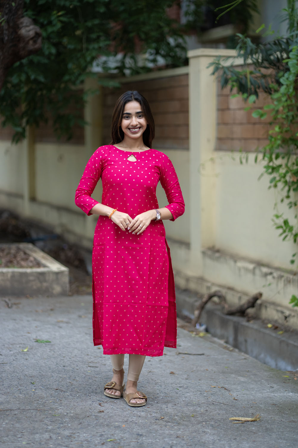 AA253 Rani Pink Banarasi Silk Kurti