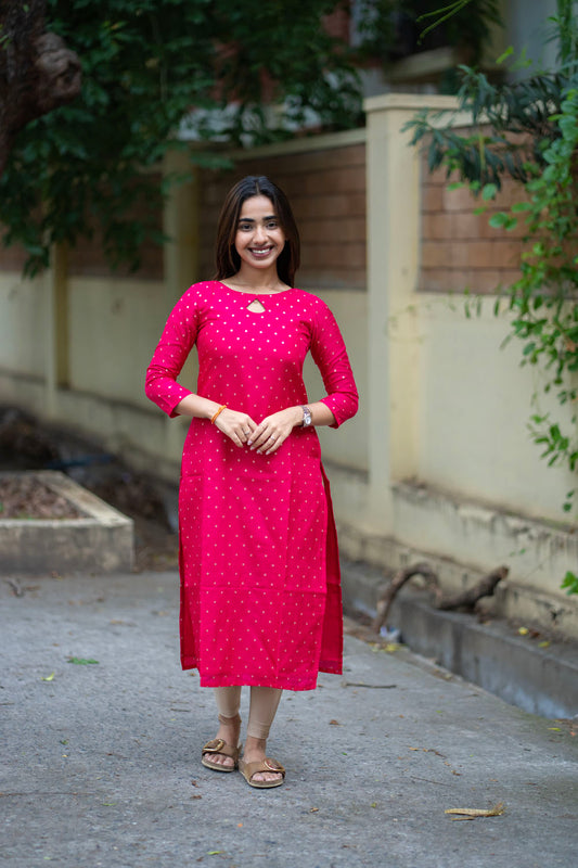 AA253 Rani Pink Banarasi Silk Kurti