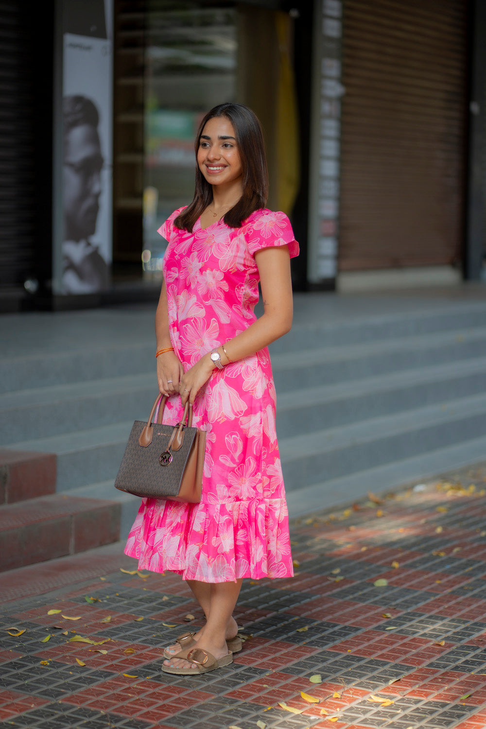 AA238 Barbie Pink Floral Cotton Maxi
