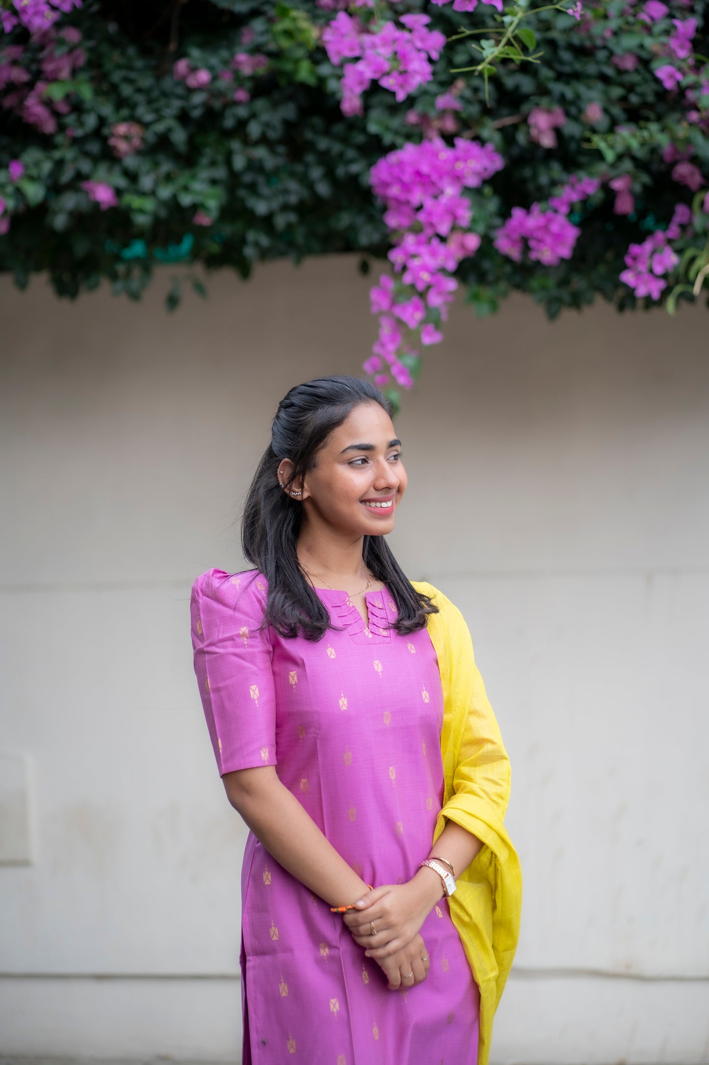 AA095 Lavender Raw Silk Kurti With Neon Colour Dupatta