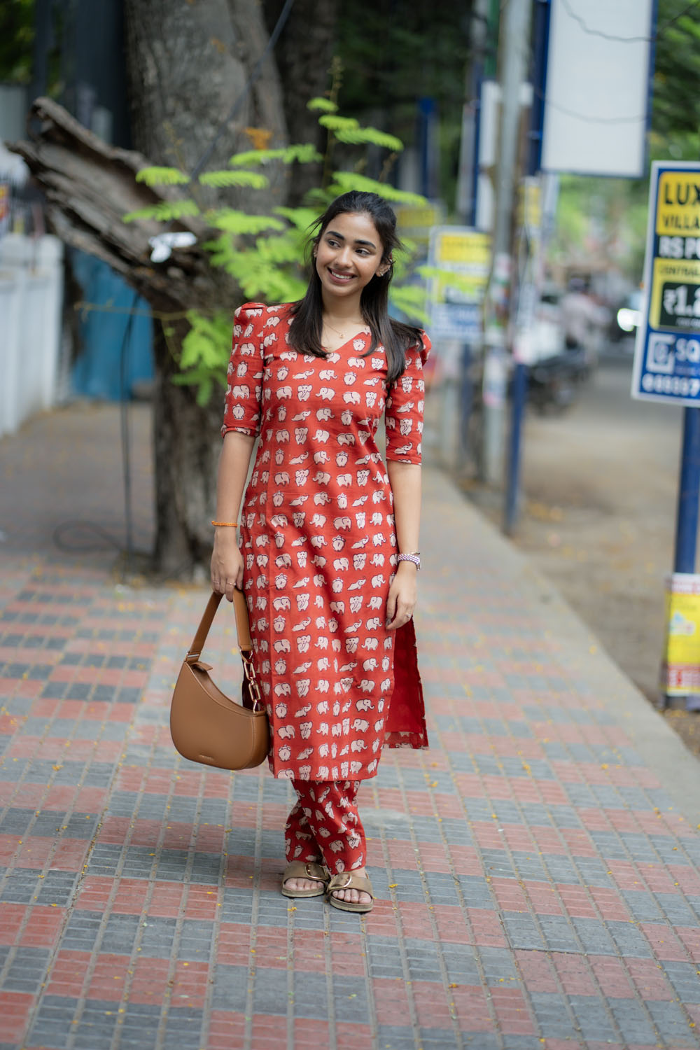 AA219 Red Cotton Elephant Printed  Co Ord Set