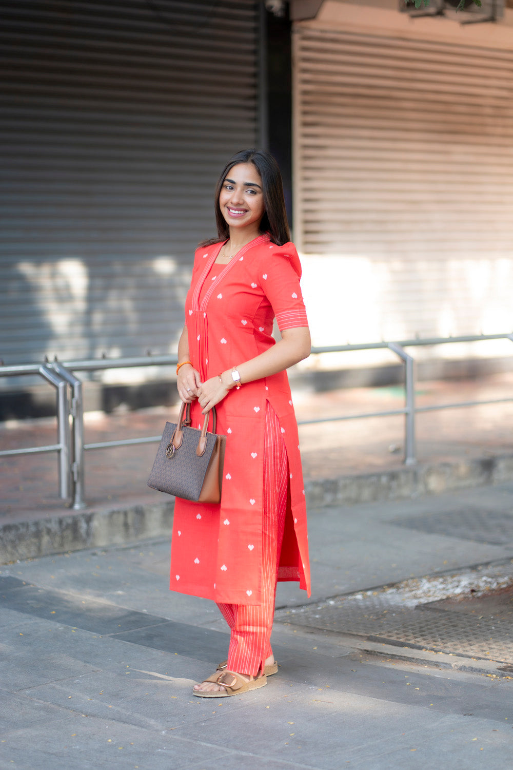 AA178A Red Orange Heart Co-Ord Set