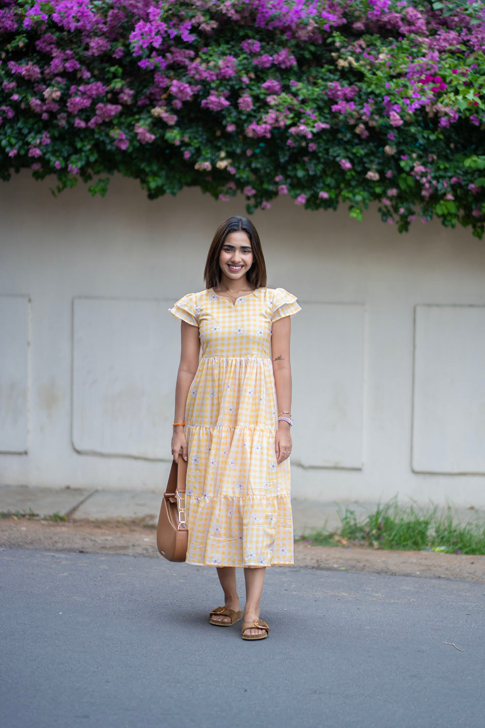 AA255 Yellow Checks with Lavender Floral Maxi