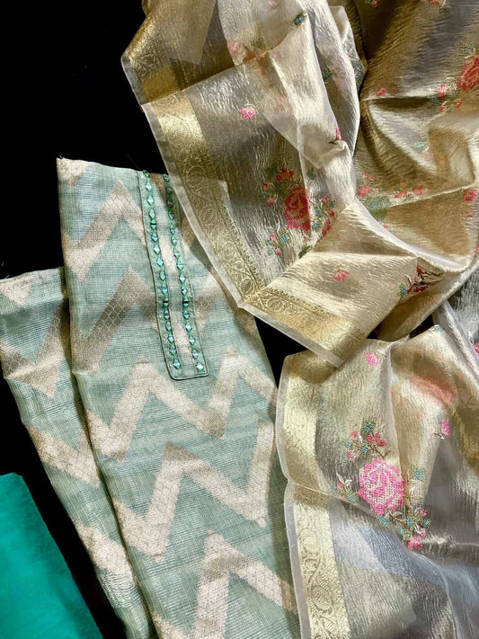 Blue Tissue Silk Salwar Material