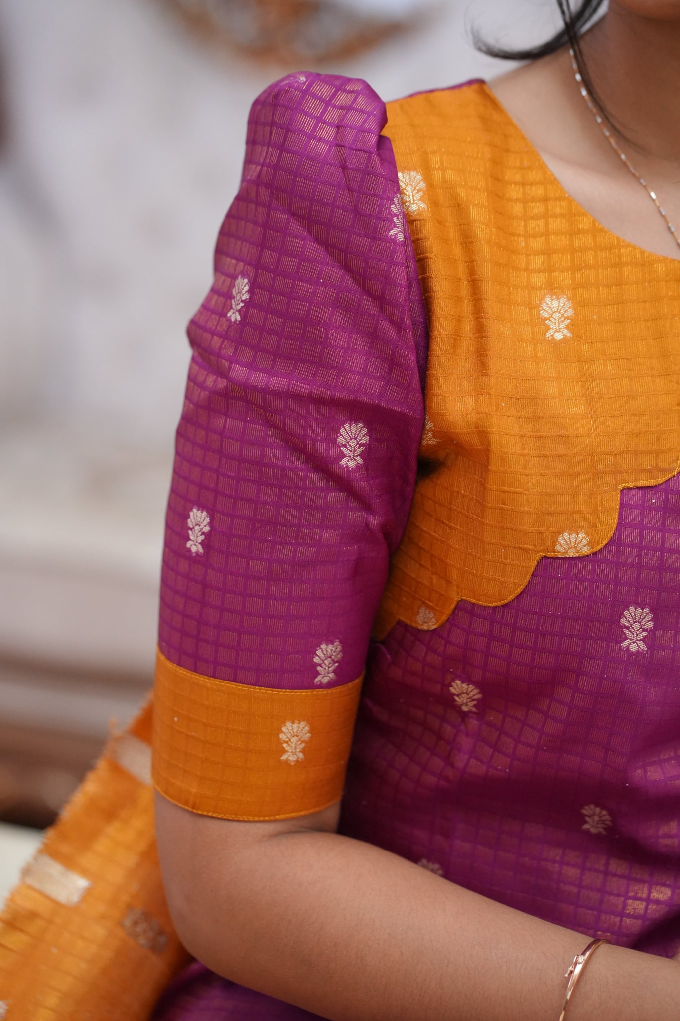 AA159 Violet with Mustard Yellow Combo Dude Silk Kurti with Dupatta