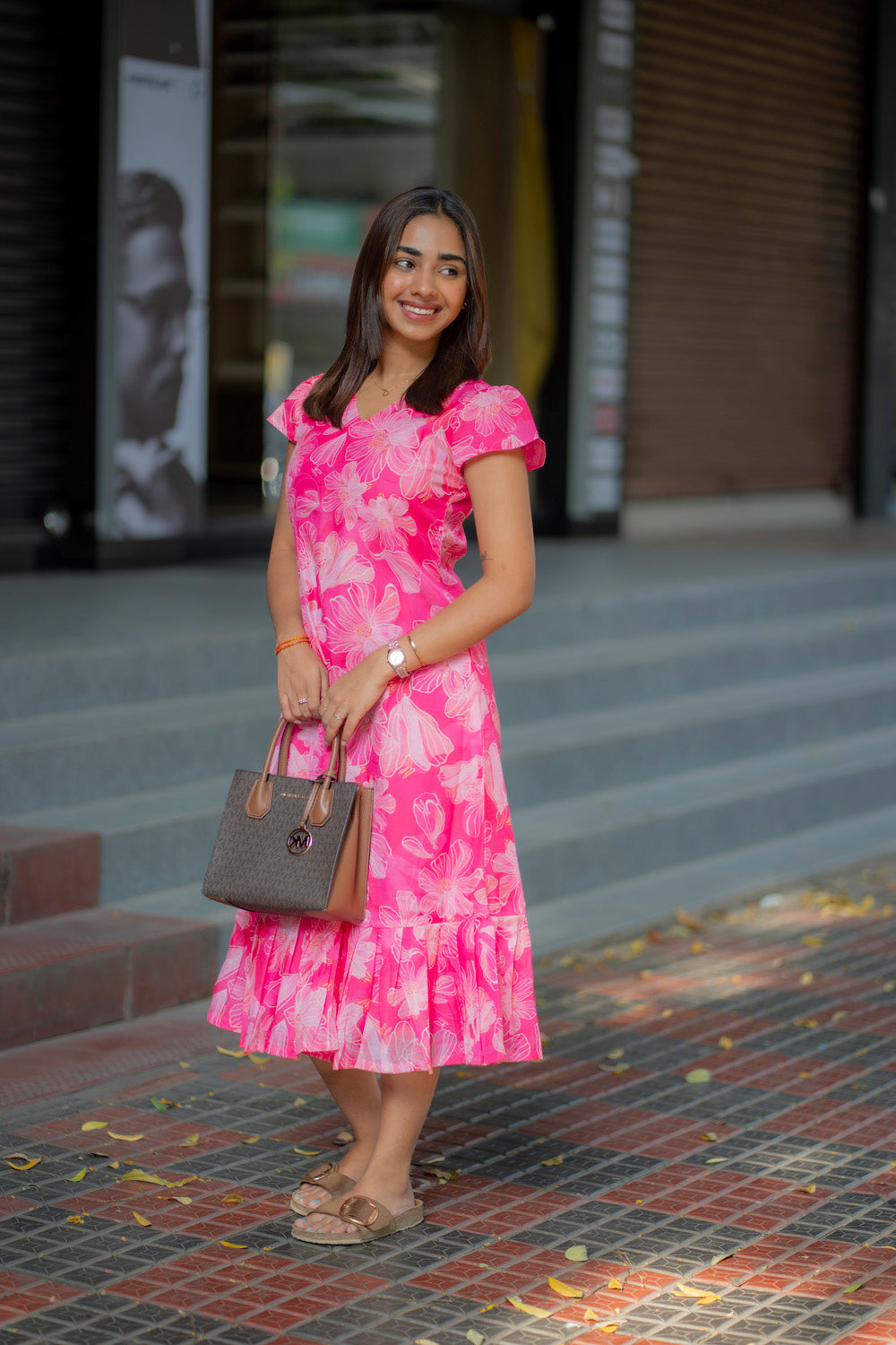 AA238 Barbie Pink Floral Cotton Maxi