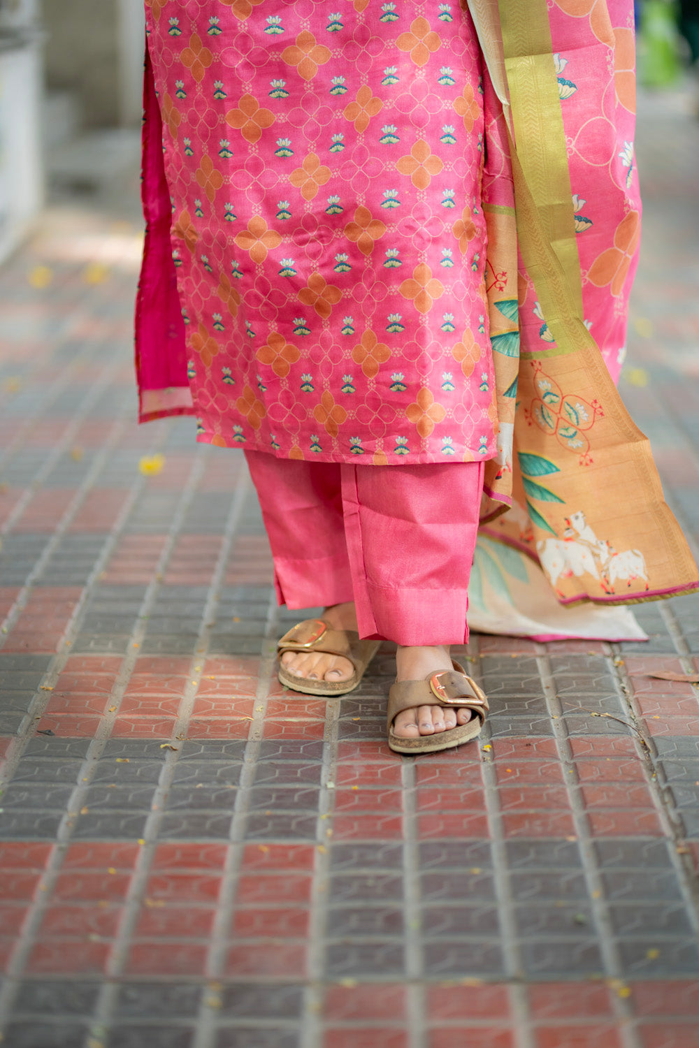 AA273 Pink Kollam silk Digital print Salwar Set