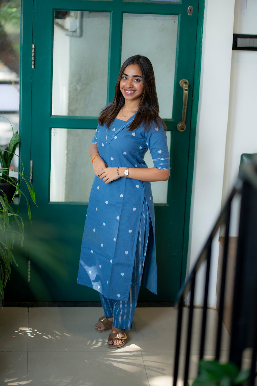 AA227 Blue Heart Print Cotton Coord Set