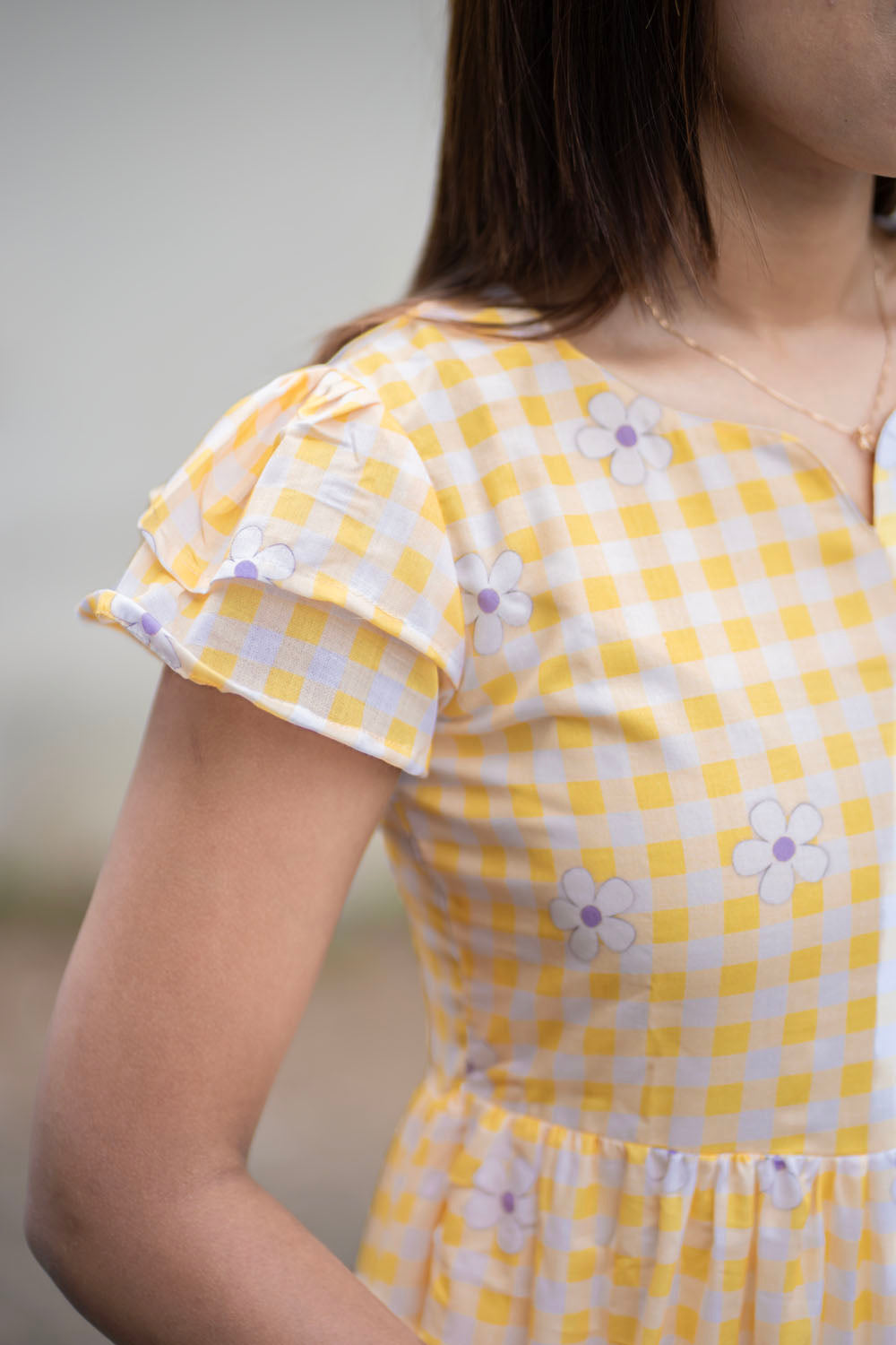 AA255 Yellow Checks with Lavender Floral Maxi