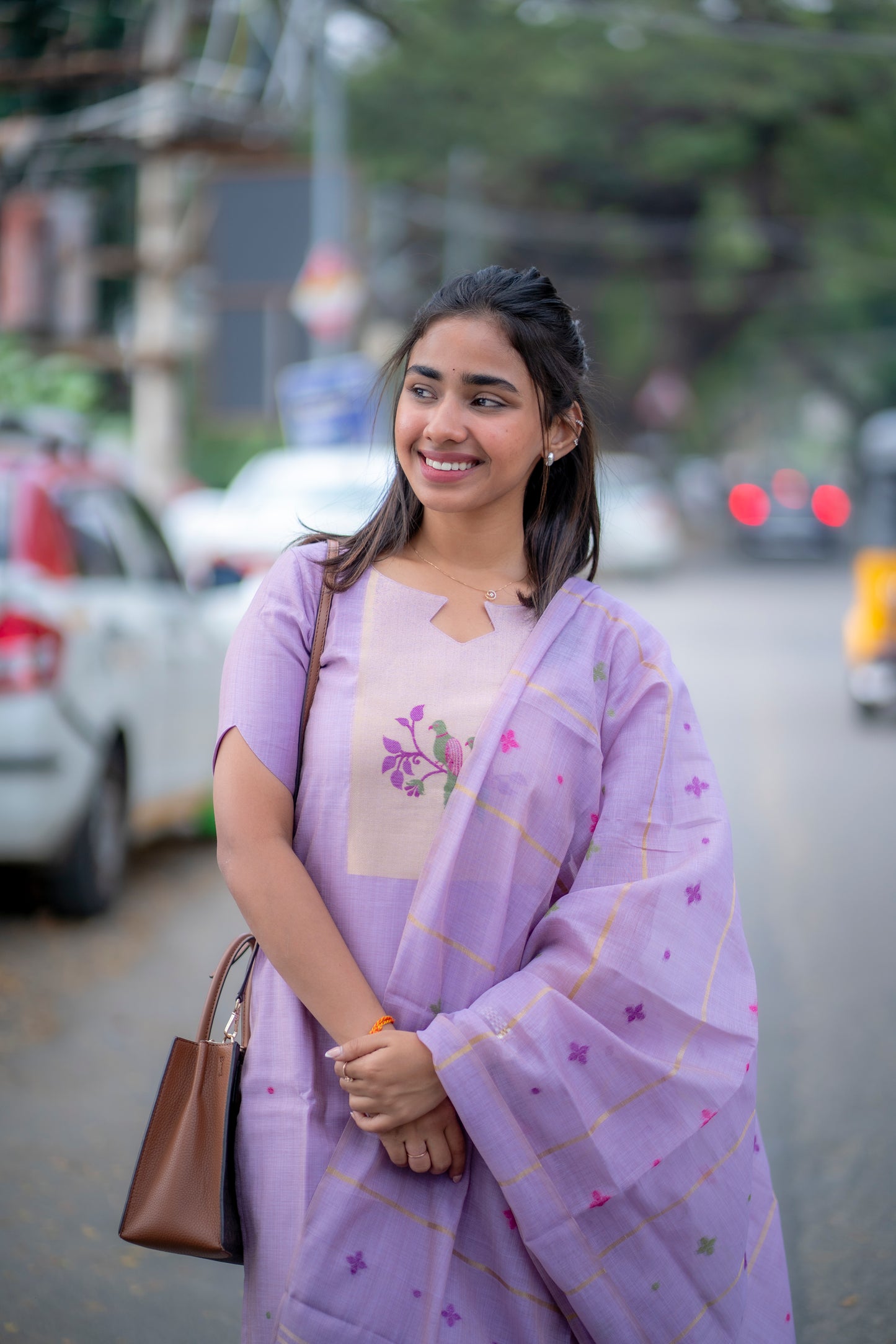 AA185 Lavender Linen Jamdhani 3 pc Set