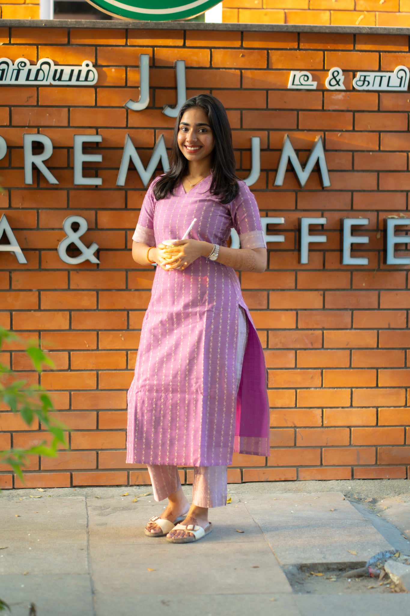 AA131 Lavender Raw Silk Kurti with Blush pink Pant (Co-Ord Set)