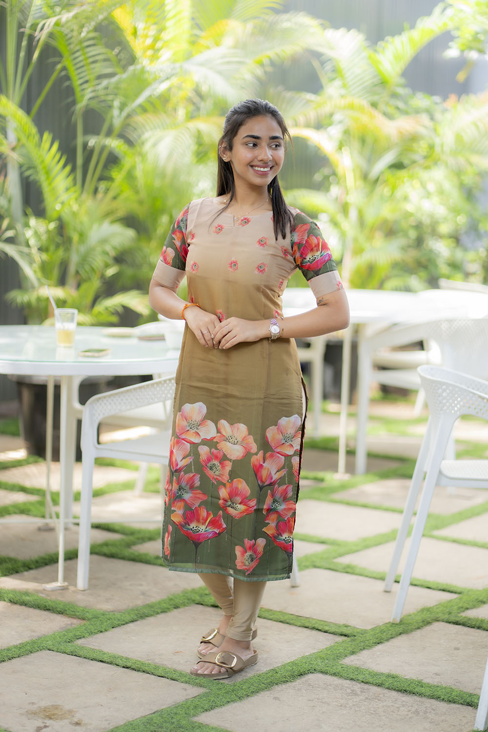 AA209 Soft Organza Triple Shade Floral Kurti