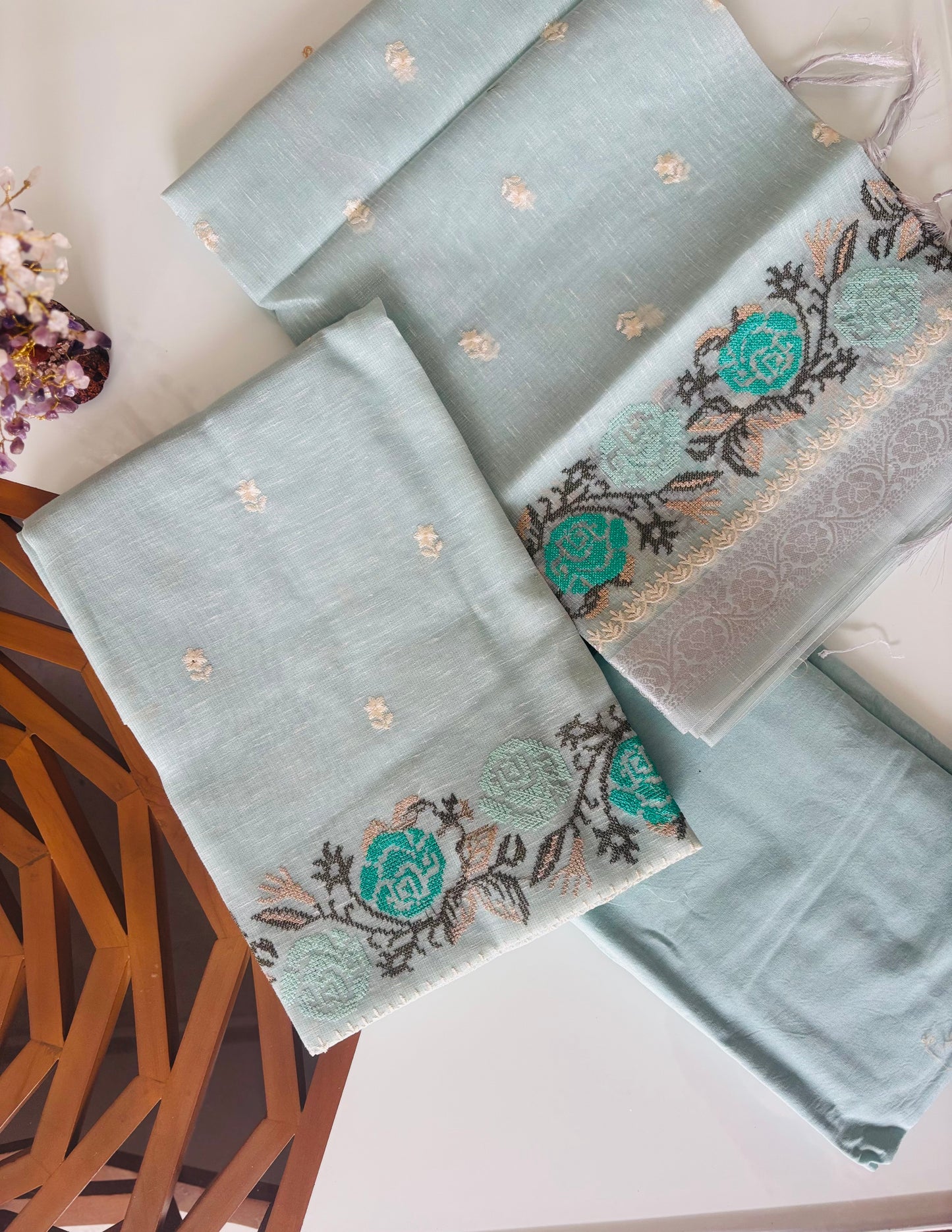 Designer Shimmer Linen Salwar Material with Embroidery work
