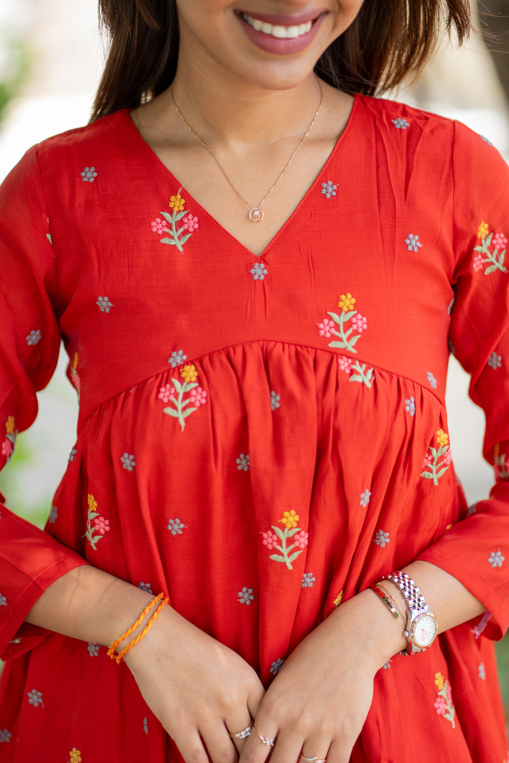 AA260 Rust Orange Mul Chanderi Alia Cut Dress