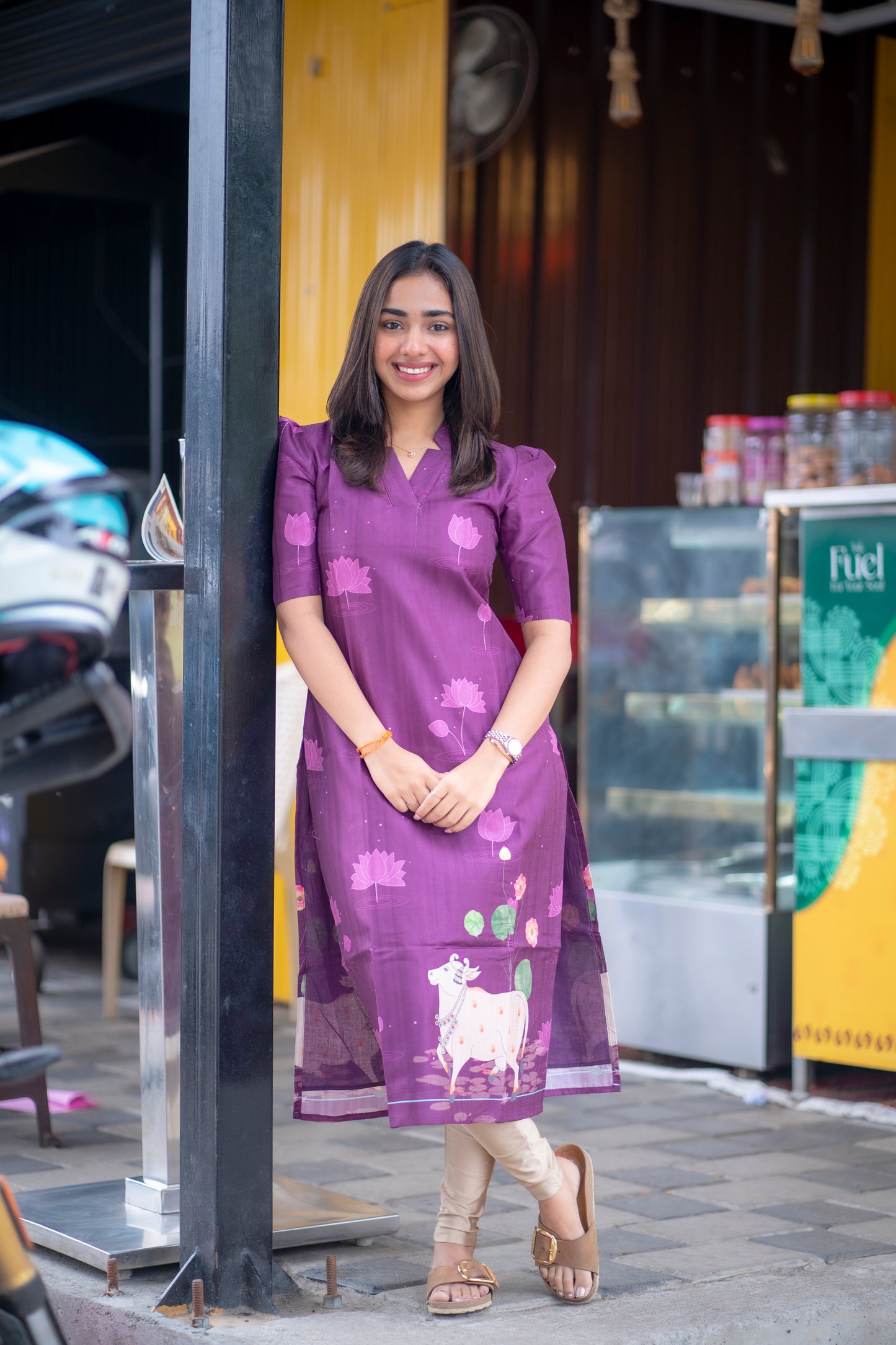 AA156 Wine Pichwai Tussar Silk Kurti