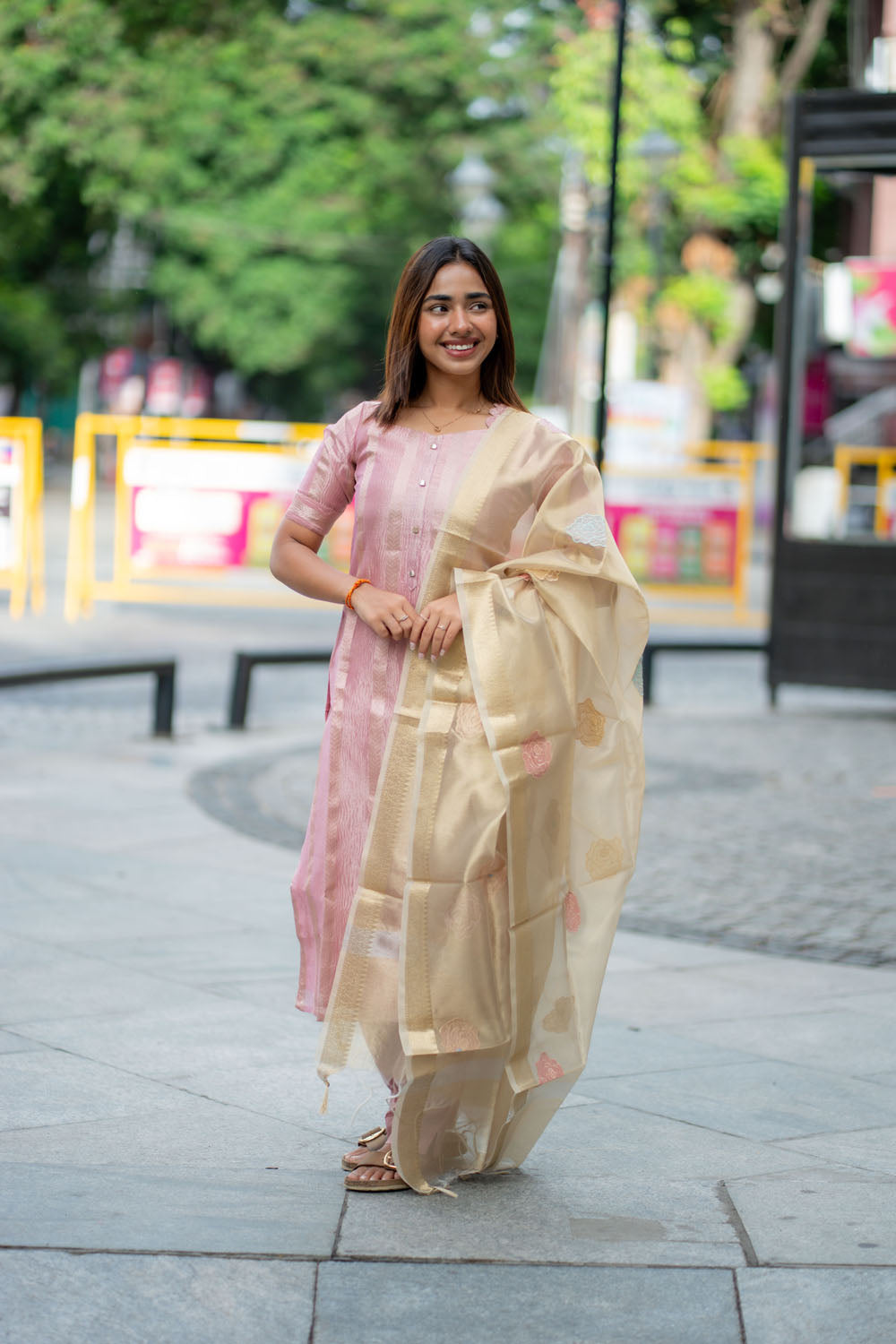 AA246 Lavender with Golden  Tissue Silk Salwar Set