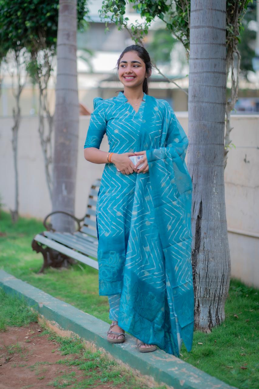 AA007 Blue Chanderi Silk 3 pc Set