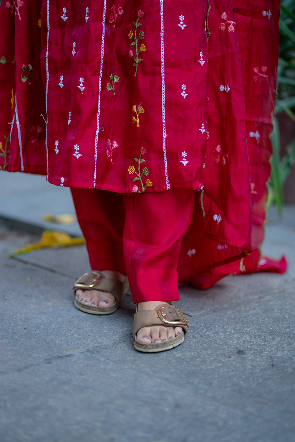 AA267 Dark Red Mul Chanderi Floral Salwar Set