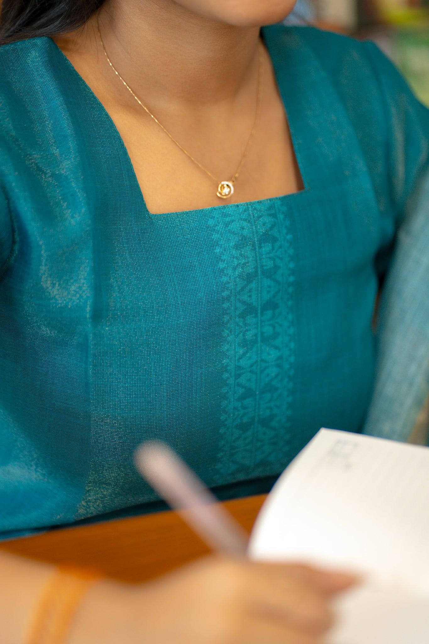 AA146 Peacock Blue Handloom Tissue Silk 3 pc Set(Parrot Design)