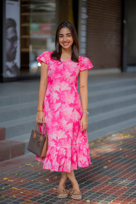 AA238 Barbie Pink Floral Cotton Maxi
