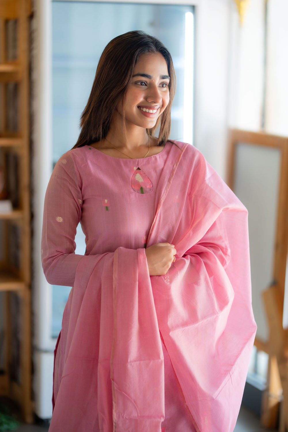 AA241 Lavender Pink Jamdhani 3 Pc Set(with Lining)