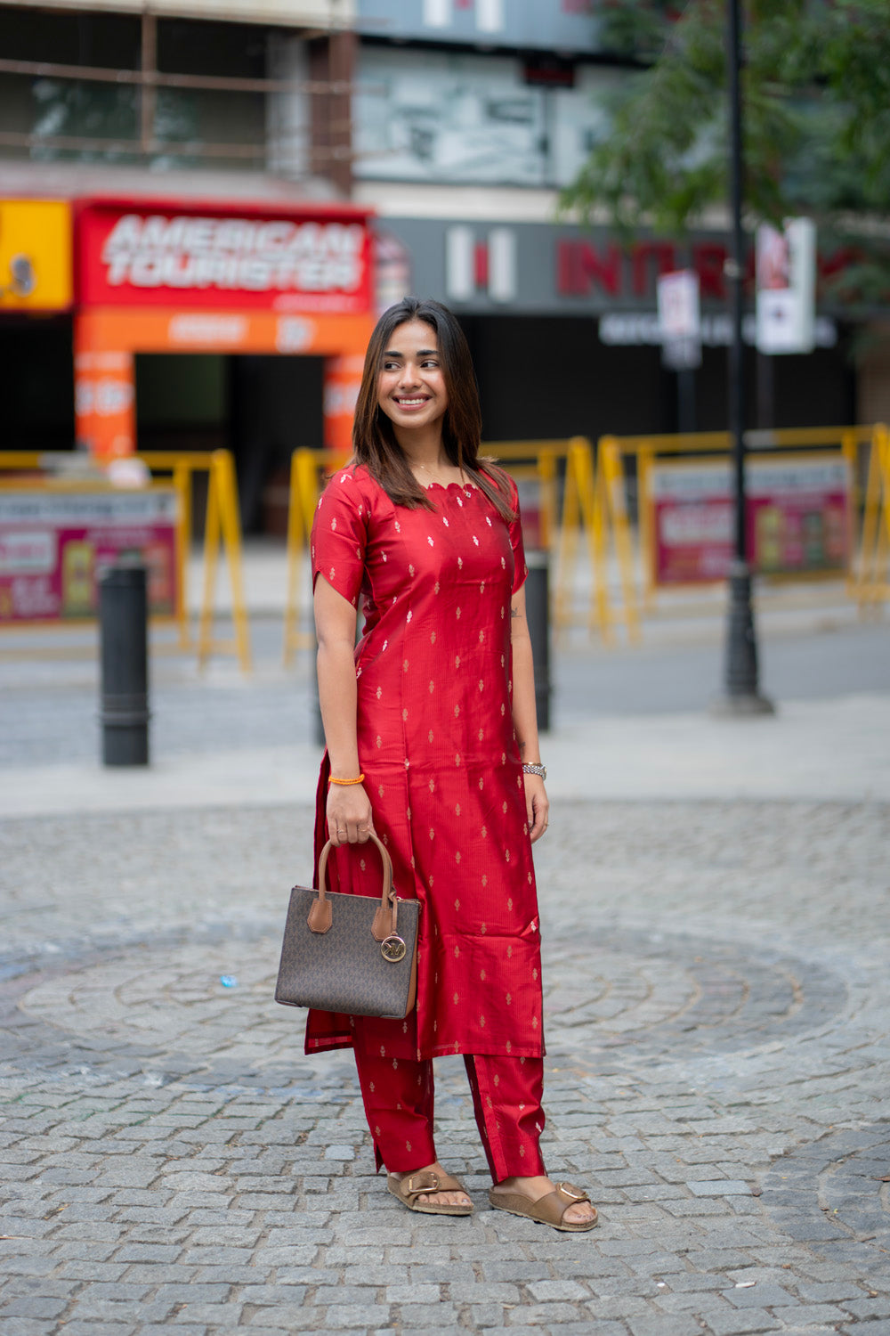AA282 Dark Red Silk Co Ord set