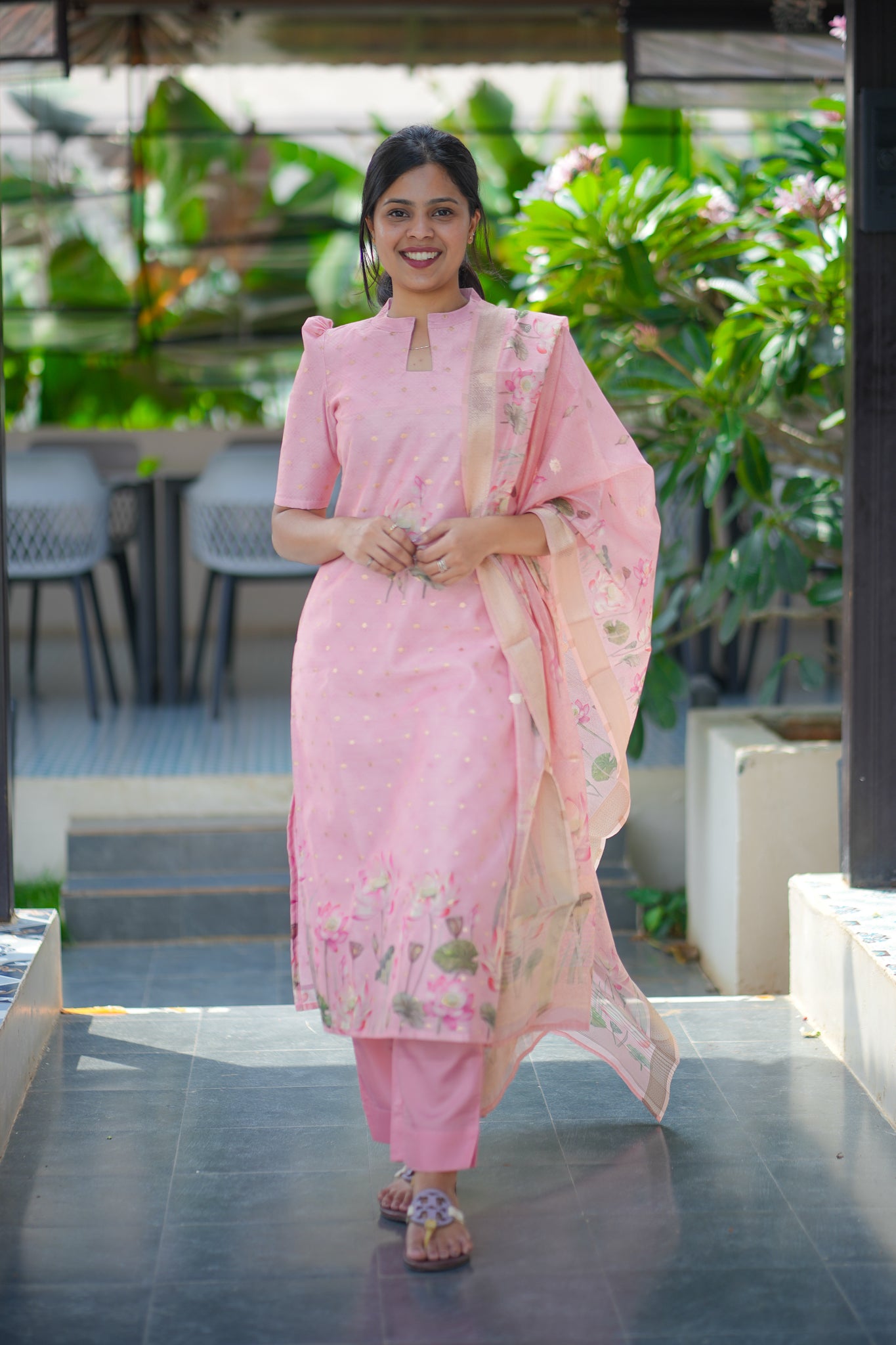 A126 Pink Lotus ShimmerSilk with Banarasi Weaving 3 Pc Set