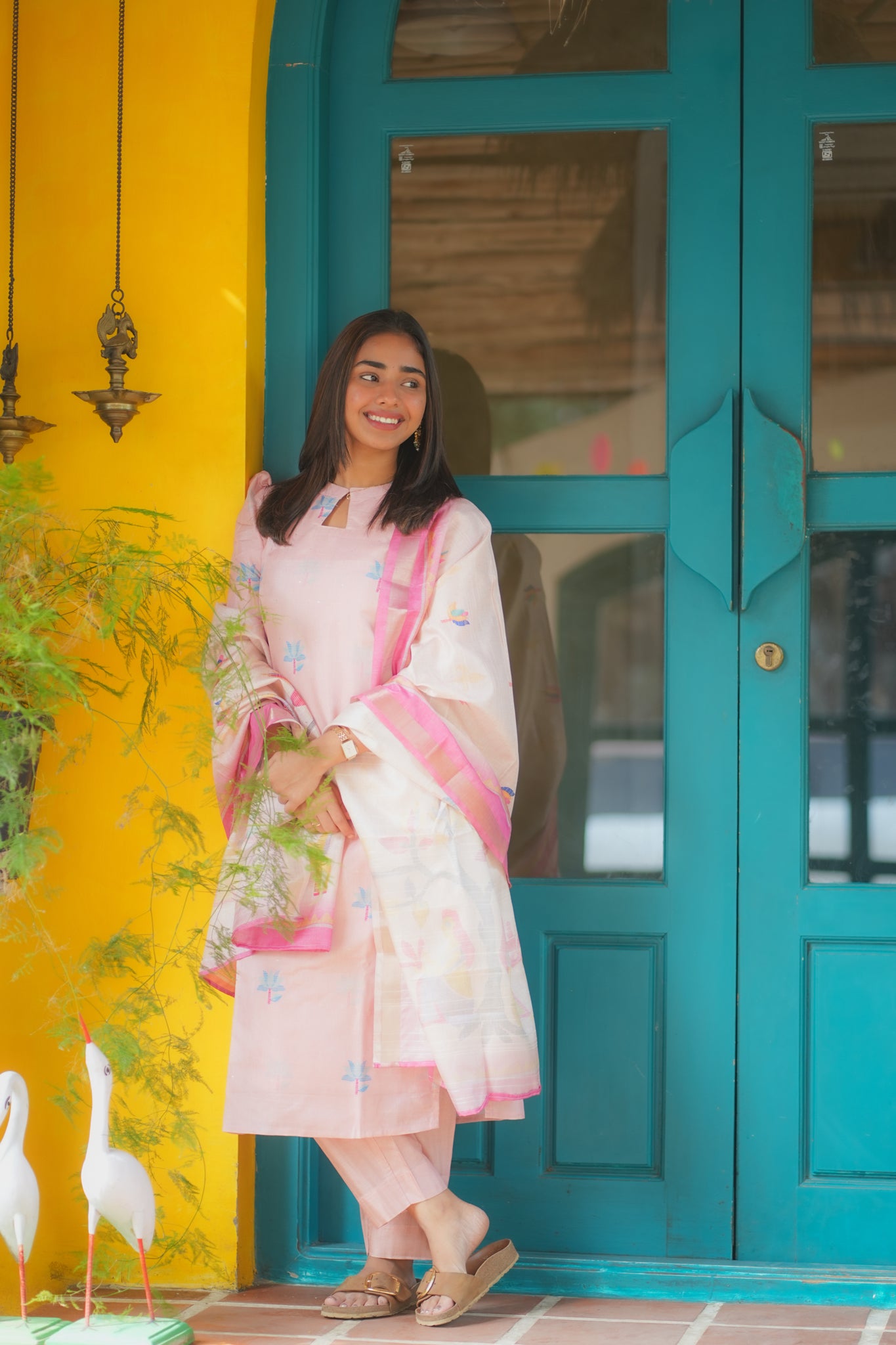 AA158 Pastel Pink kollam Silk 3 Pc Set