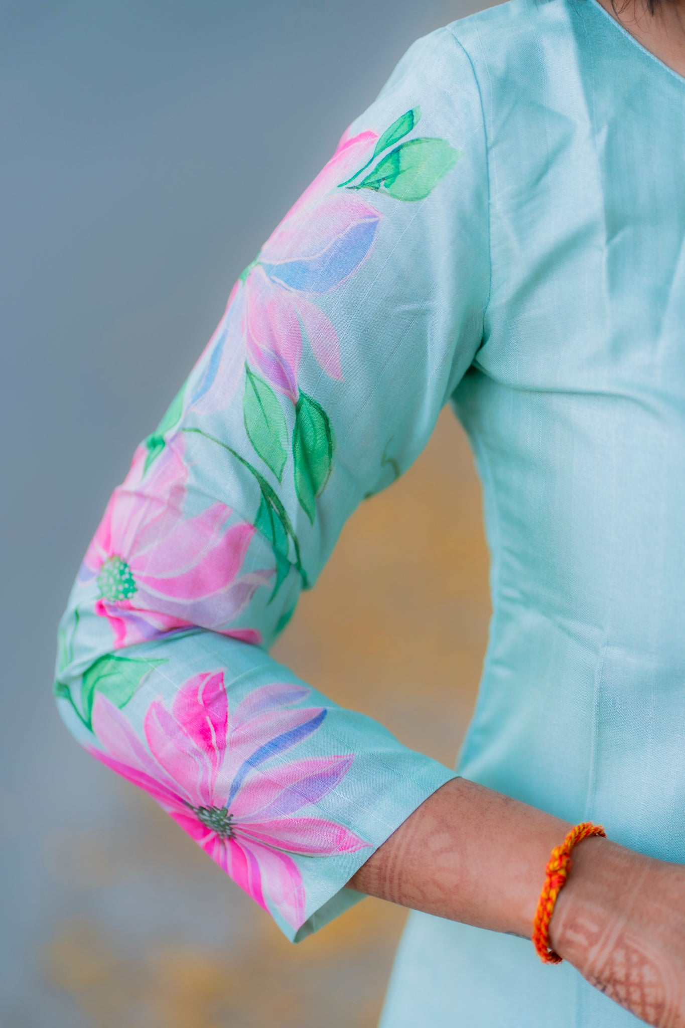 AA197 Pastel Green Kollam Silk Floral Kurti