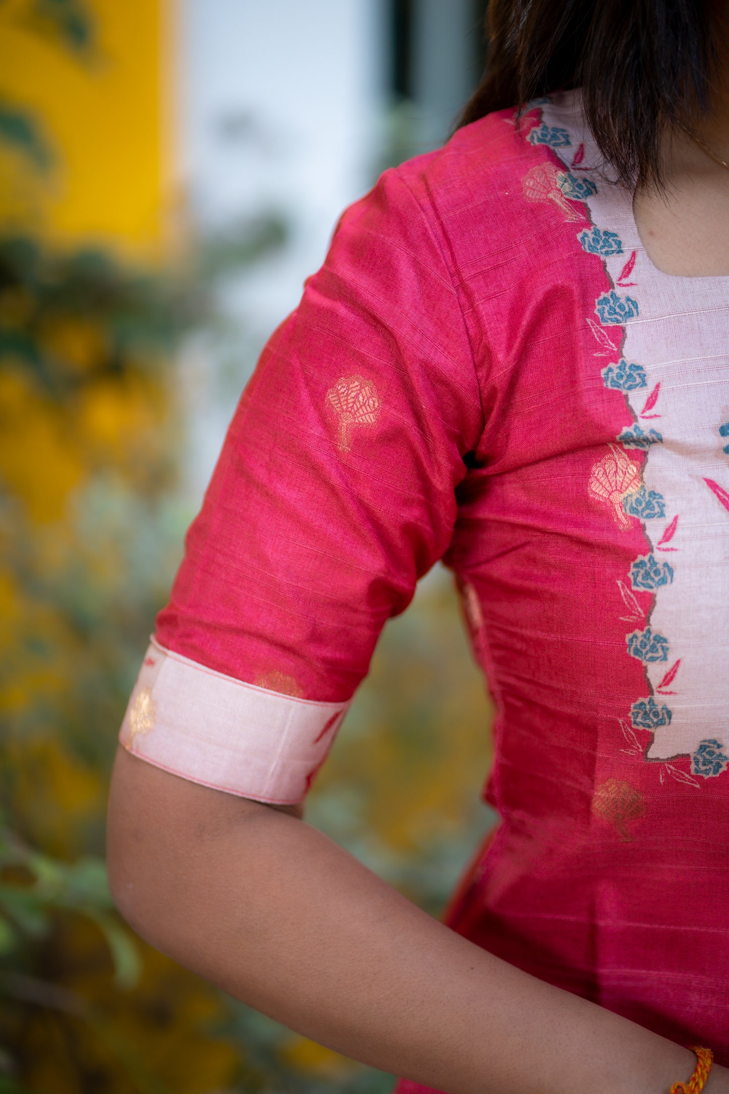 AA165 Red with Peach Floral Kollam Silk 3 Pc Set