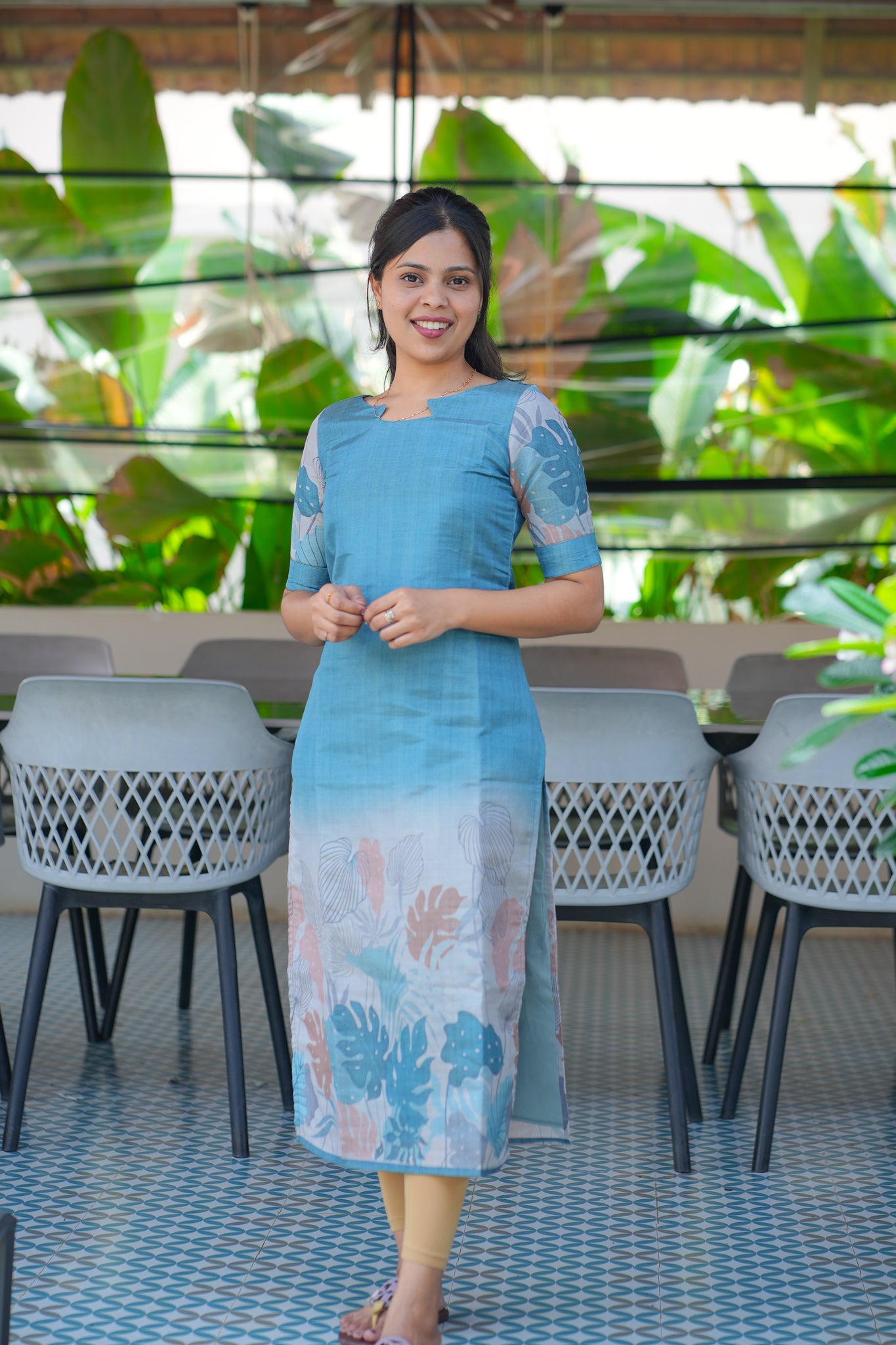 AA128 Teal Blue Tissue Kurti with Dupatta