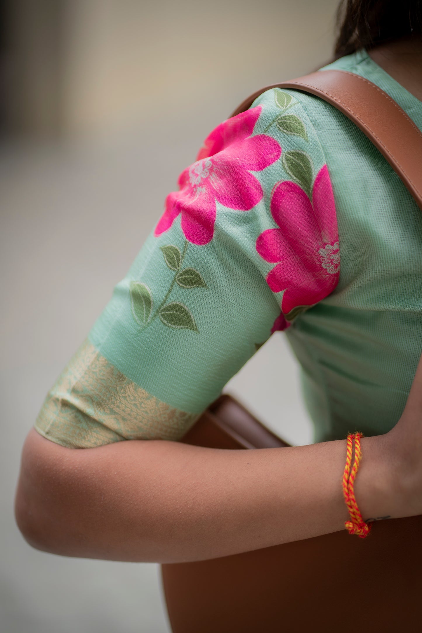 AA154 Pastel Green Floral Tissue Silk Kurti