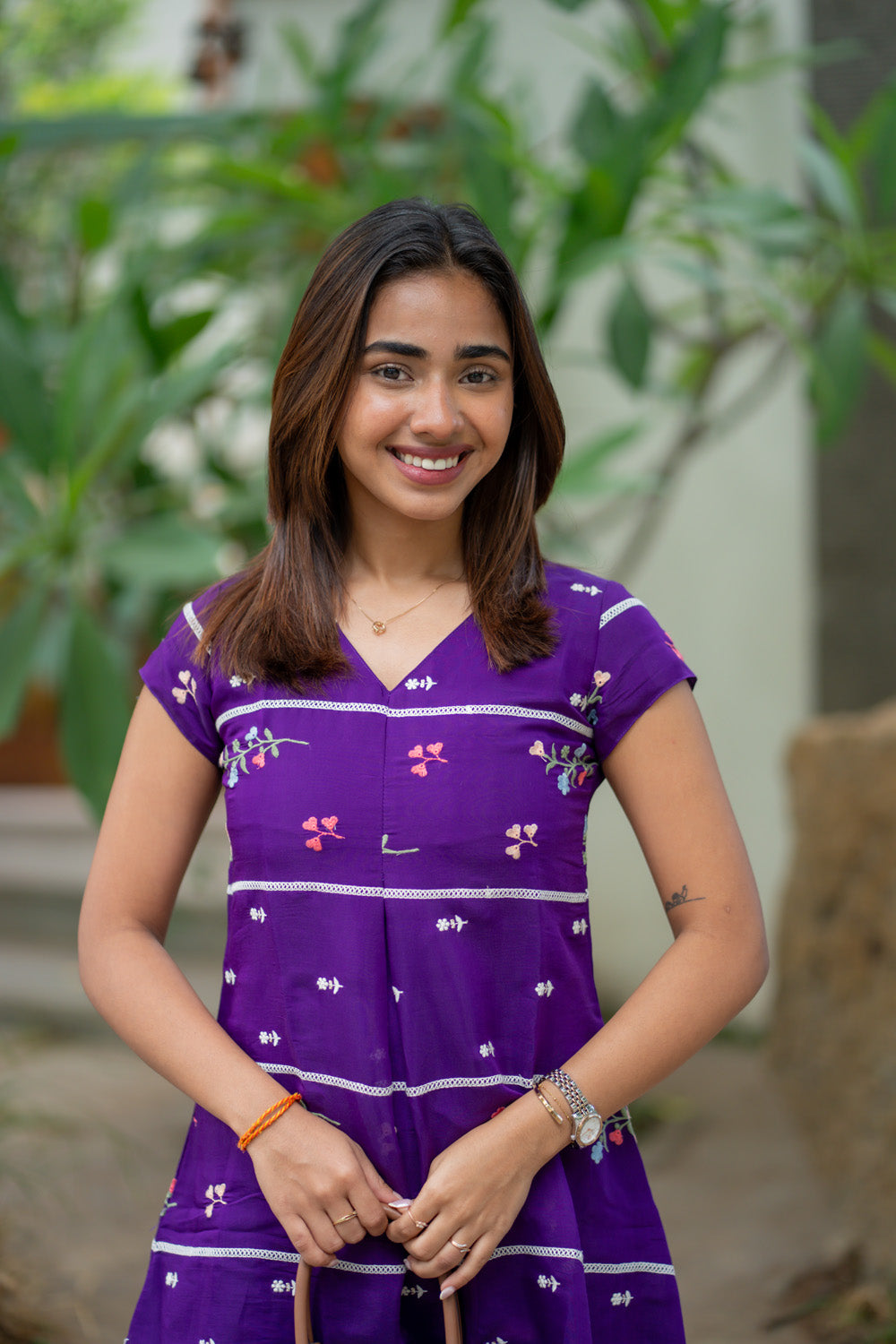 AA262 Violet Mul Chanderi Aline Kurti