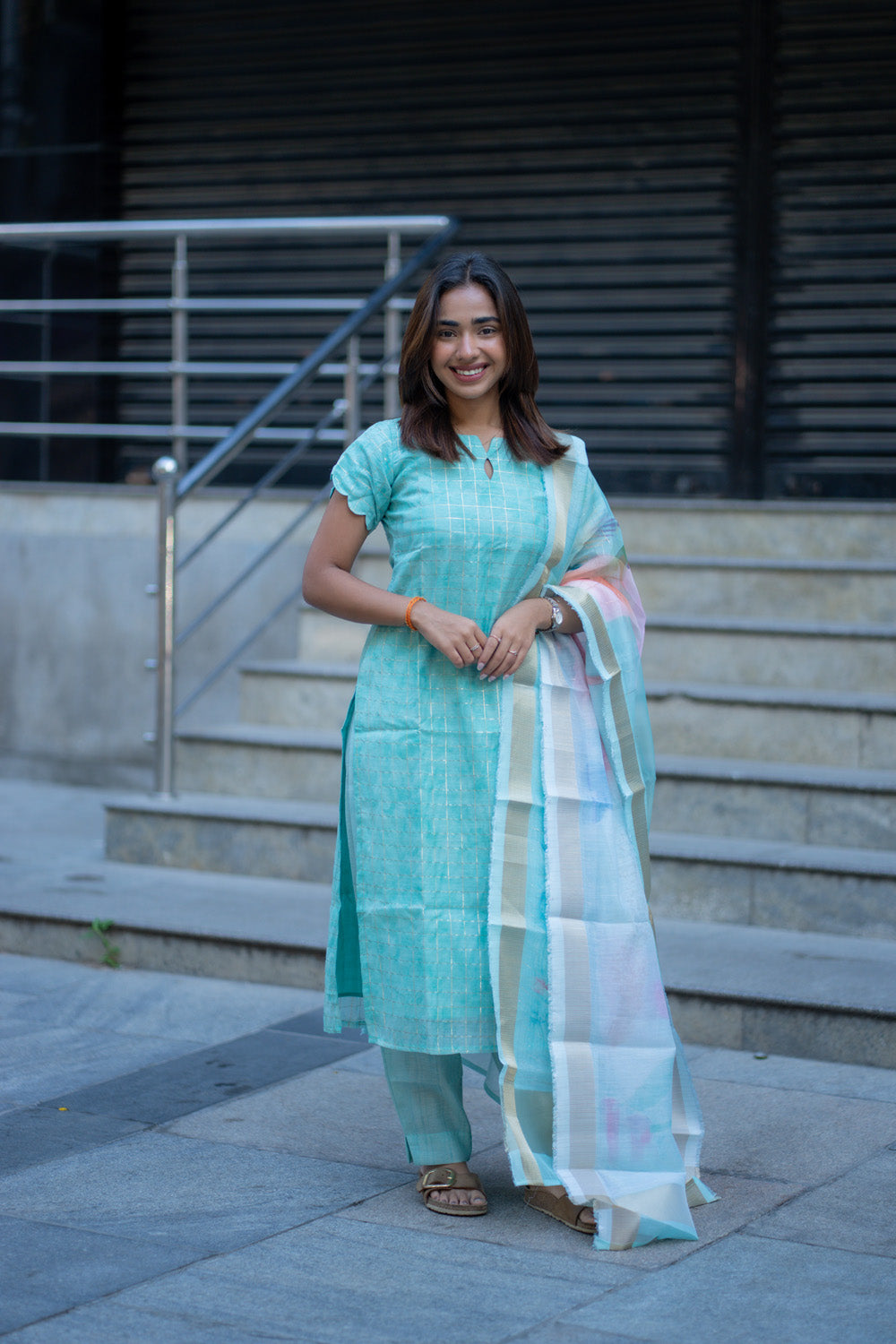 AA262 Blue Checks Digital Silk Salwar