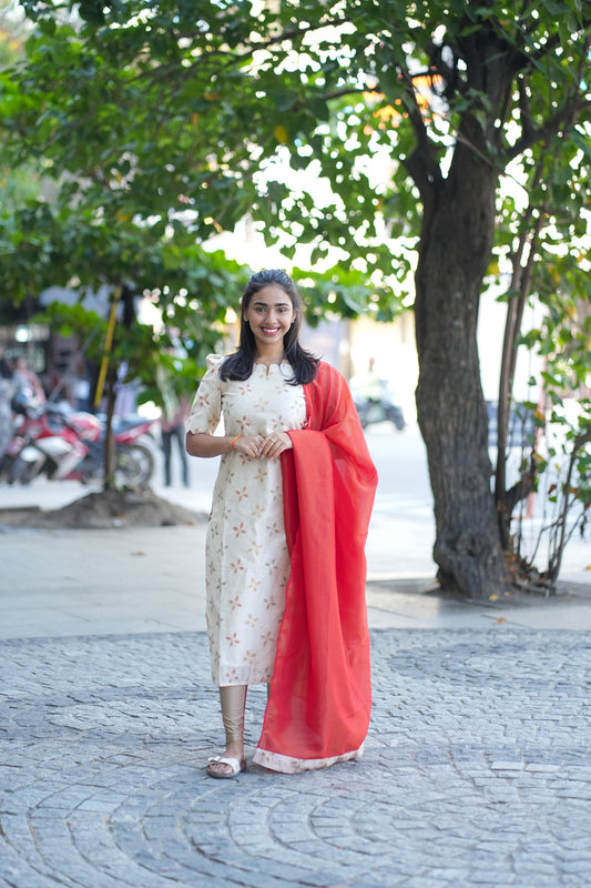 AA137 Chanderi Silk Kurti with Shimmer Dupatta