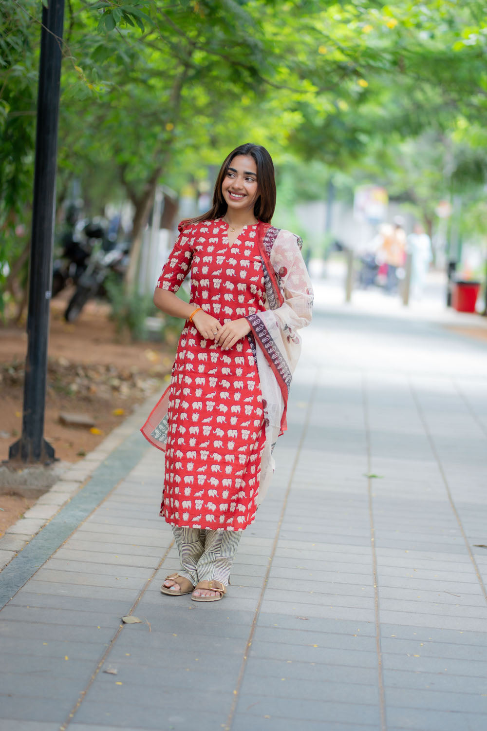 AA240 Elephant Print Cotton Salwar Set with Kota Dupatta