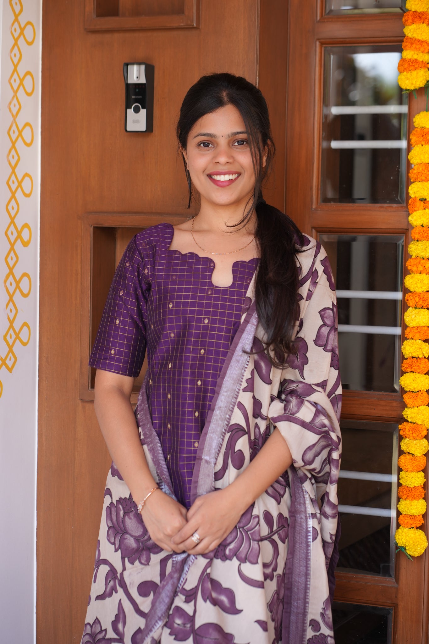 AA164 Violet Raw Silk Kurti with Kalamkari Dupatta