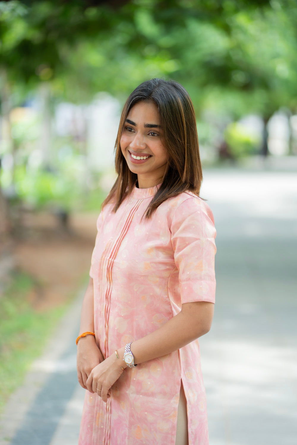 AA278 Peach Pink Shimmer Silk Kurti
